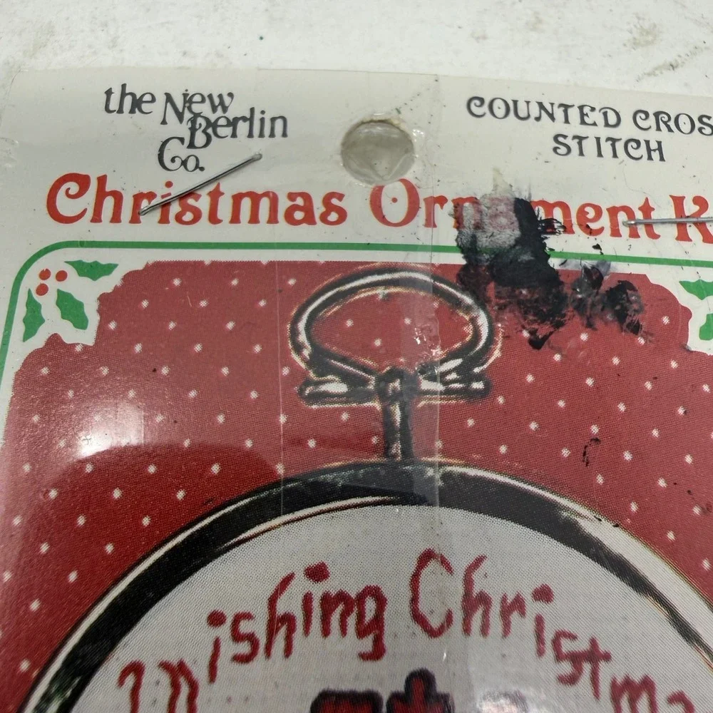 New Berlin Co Counted Cross Stitch Christmas Ornament Kit Poinsettia Vintage DIY